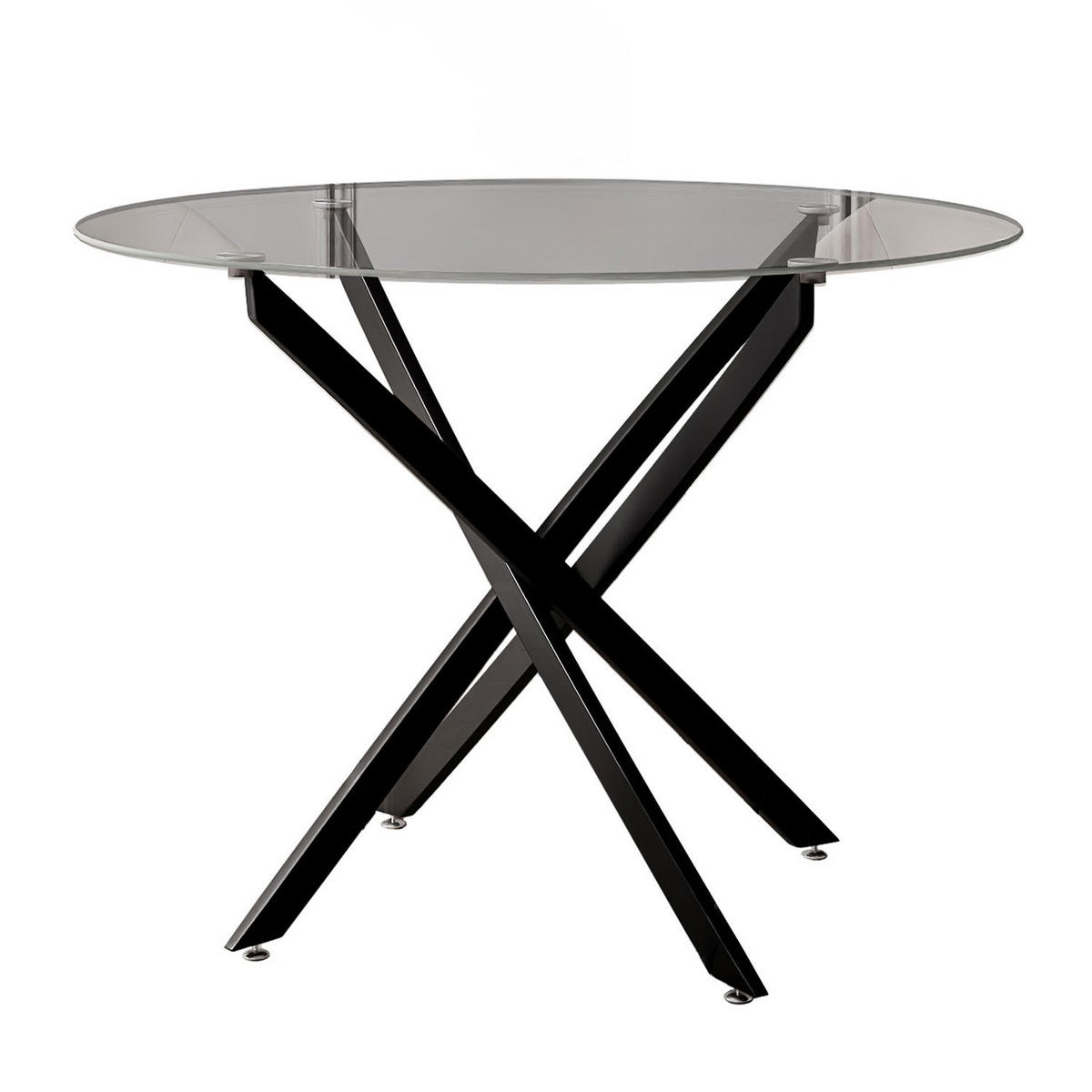 ESSTISCH BEIRA Runder Tisch 90 cm mit Glasplatte und Schwarz Tischbeine - Schwarz, Metall (90/90/72cm) - Lookway