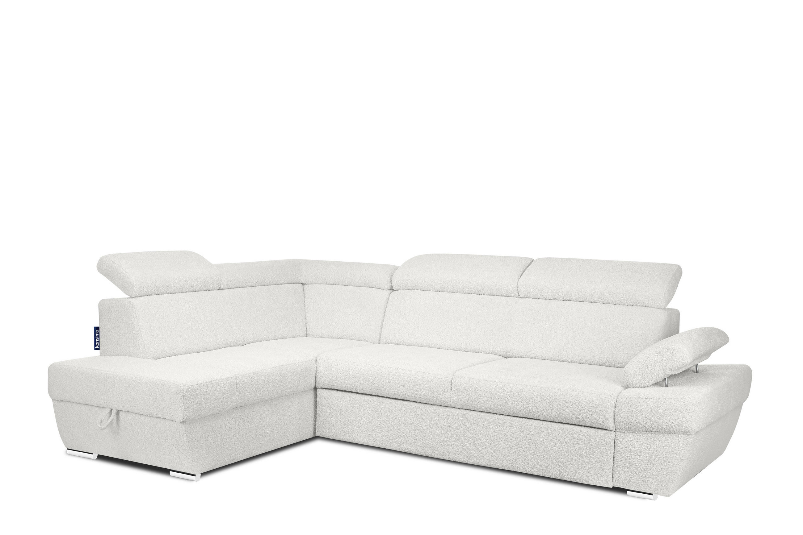 SCHLAFECKSOFA RATLO links 4/5-Sitzer mit Bettkasten, Cremeweiß - Silberfarben/Creme, Textil (270/190cm) - KONSIMO®