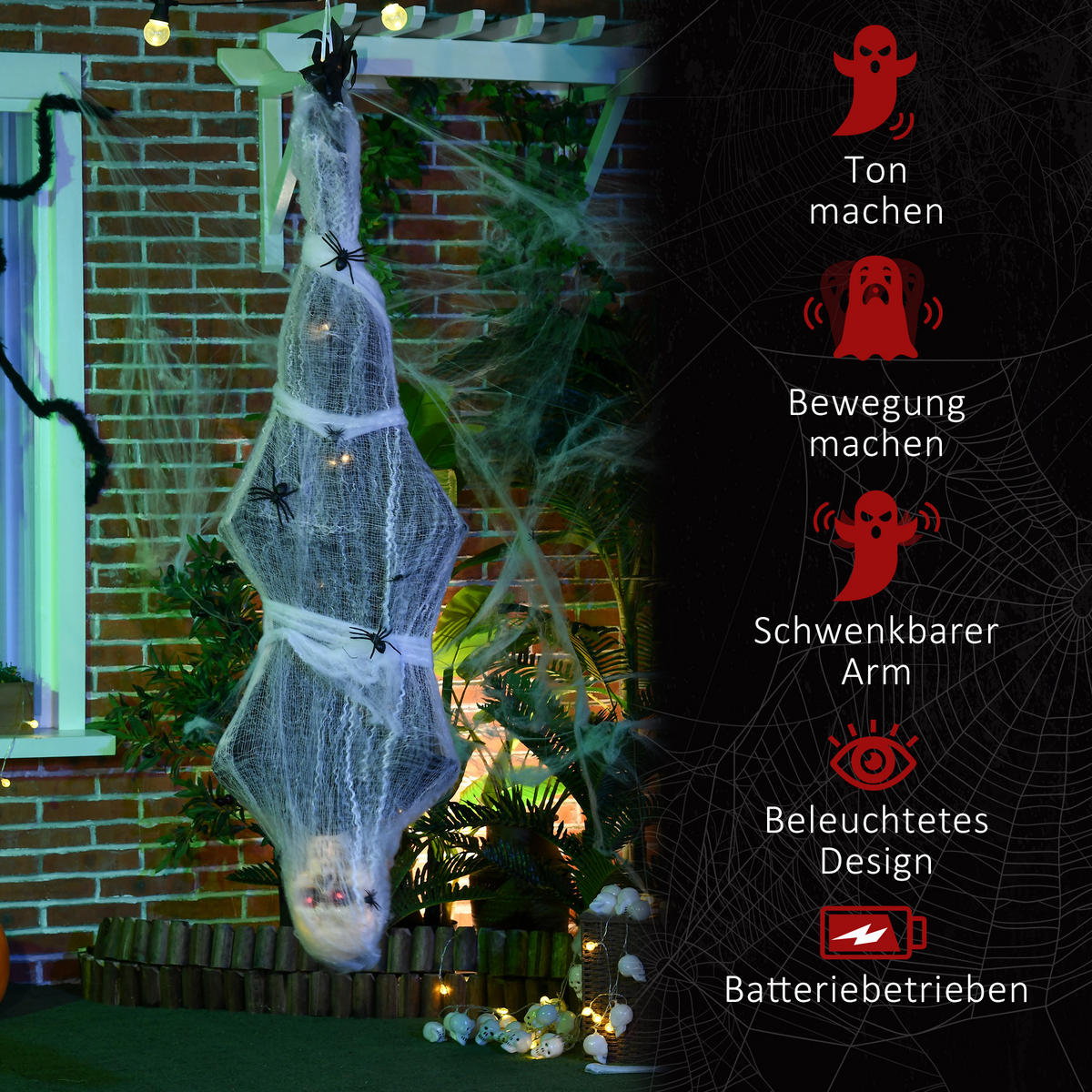 HALLOWEEN HORROR-CLOWN, Grau, Polyester, PE, Stahl - Grau, Kunststoff (21/142/43cm) - HOMCOM