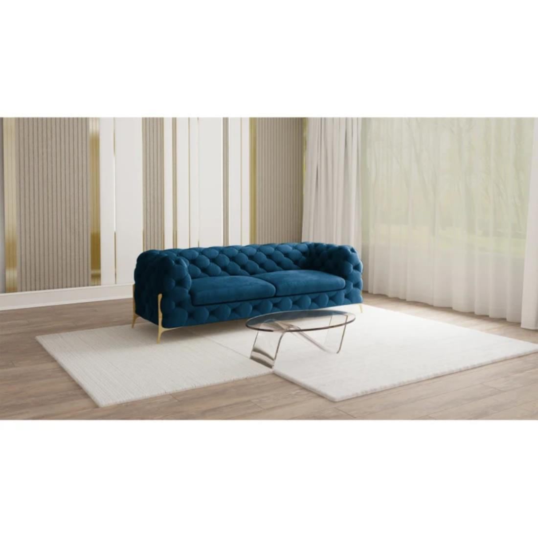 CHESTERFIELD-SOFA 3-Sitzer Lexi Marineblau Samt - Goldfarben/Dunkelblau, Holz/Textil (225/75/100cm) - S-Style Möbel