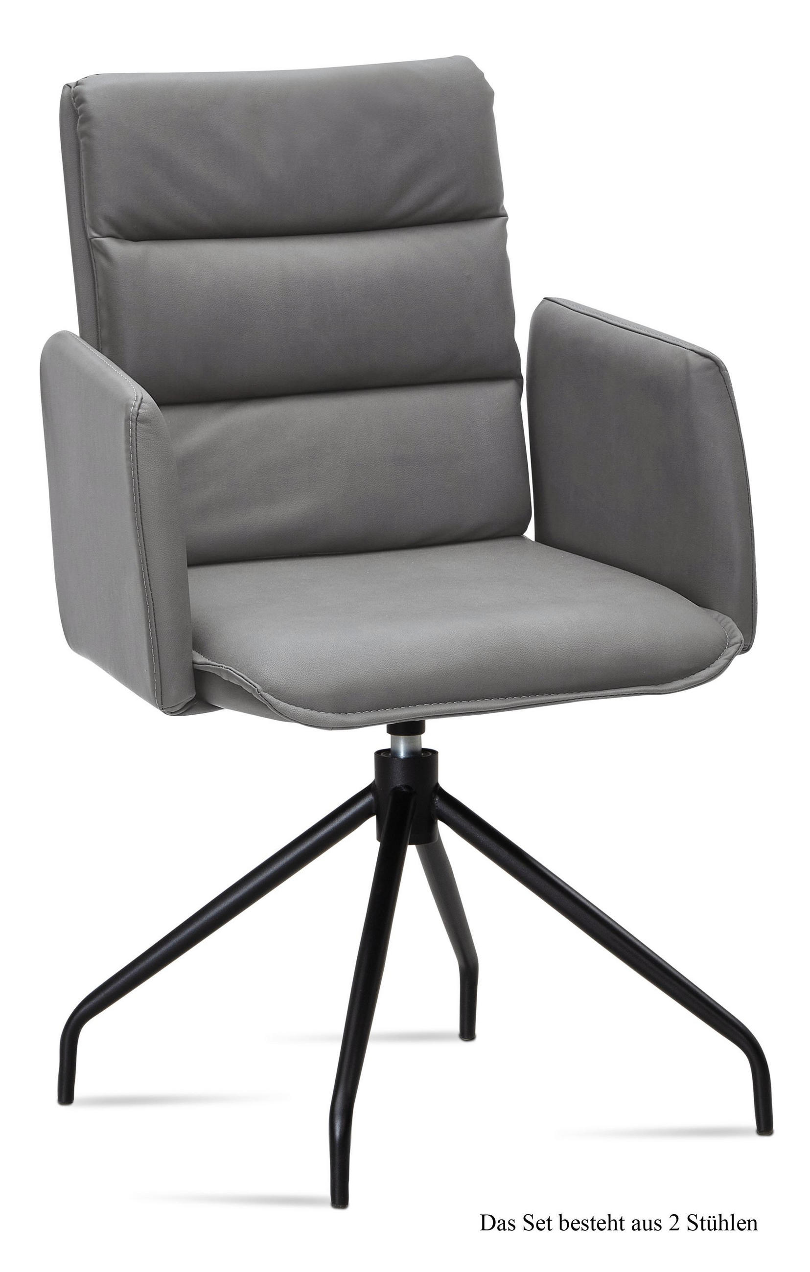 ARMLEHNSTUHL drehbar (2er-Set) Donica 52x92x60 Schwarz/Grau - Schwarz/Grau, Kunststoff (60/92/52cm) - 58aufmkessel