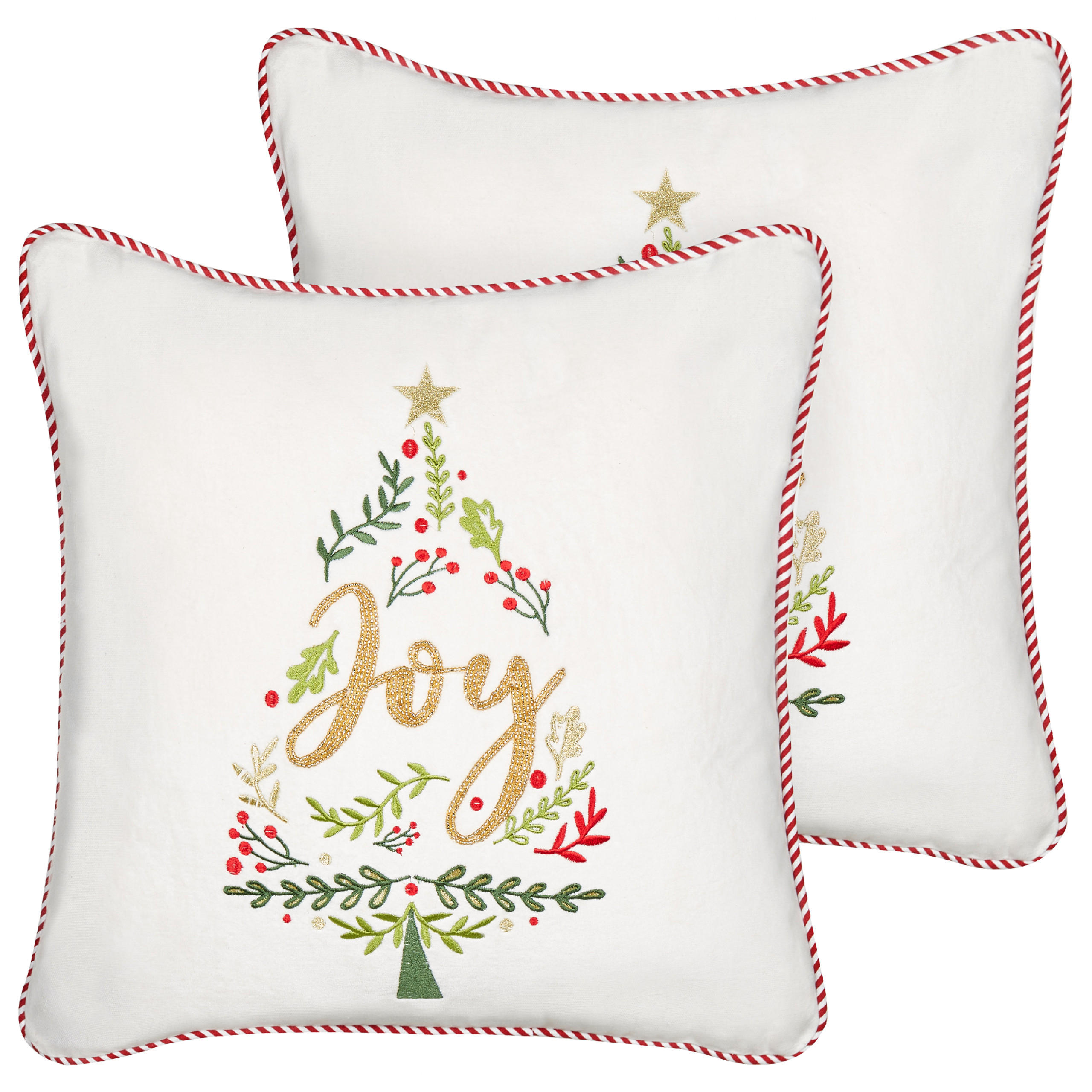 DEKOKISSEN 2er-Set Weiß 45/45 cm Echeveria - Rot/Goldfarben, Textil (45/45cm) - Beliani