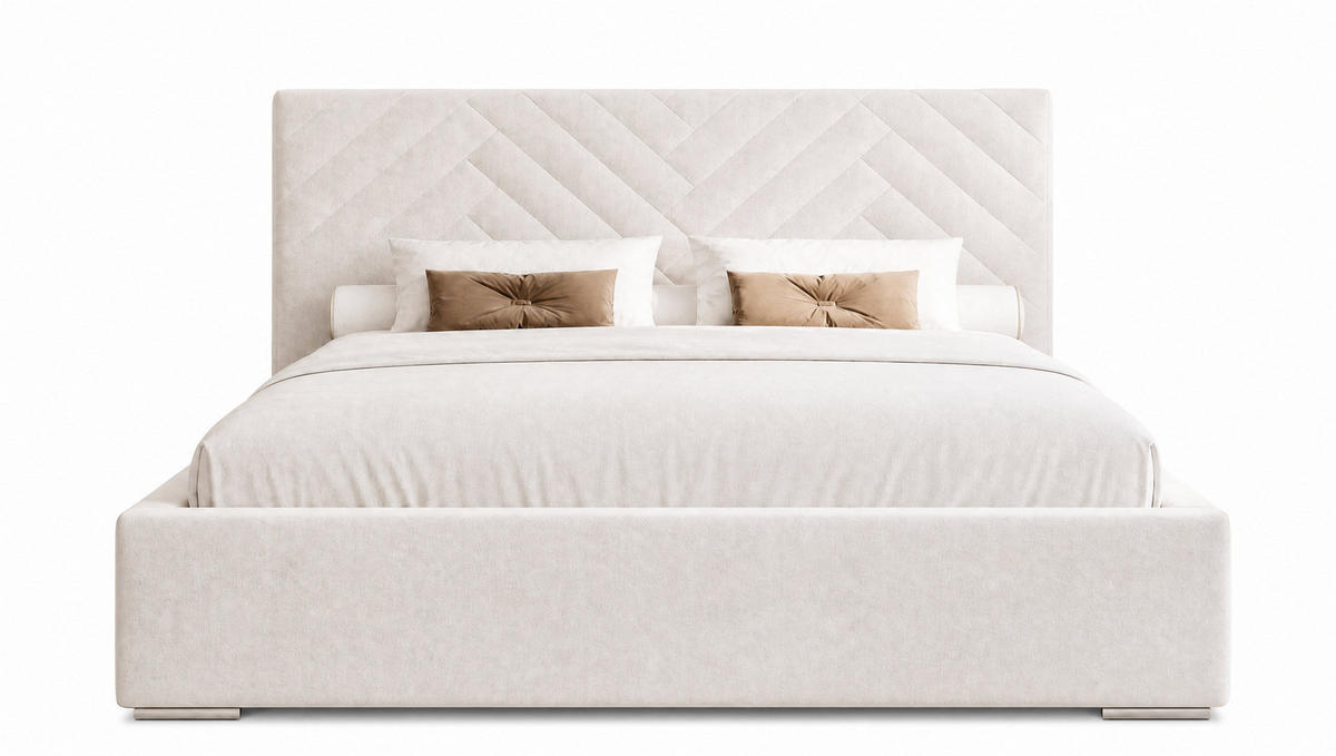 MARPUR Polsterbett AURA 140x200 cm mit Bettkasten und Lattenrost, Veloursstoff Weiß - Chromfarben/Weiß, Holz/Holzwerkstoff (140/200cm) - Marpur