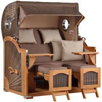 STRANDKORB Düne Grande Bullauge Teak PE Grey Dessin 534 - Taupe/Braun, Metall (142/170/95cm) - Mr. Deko