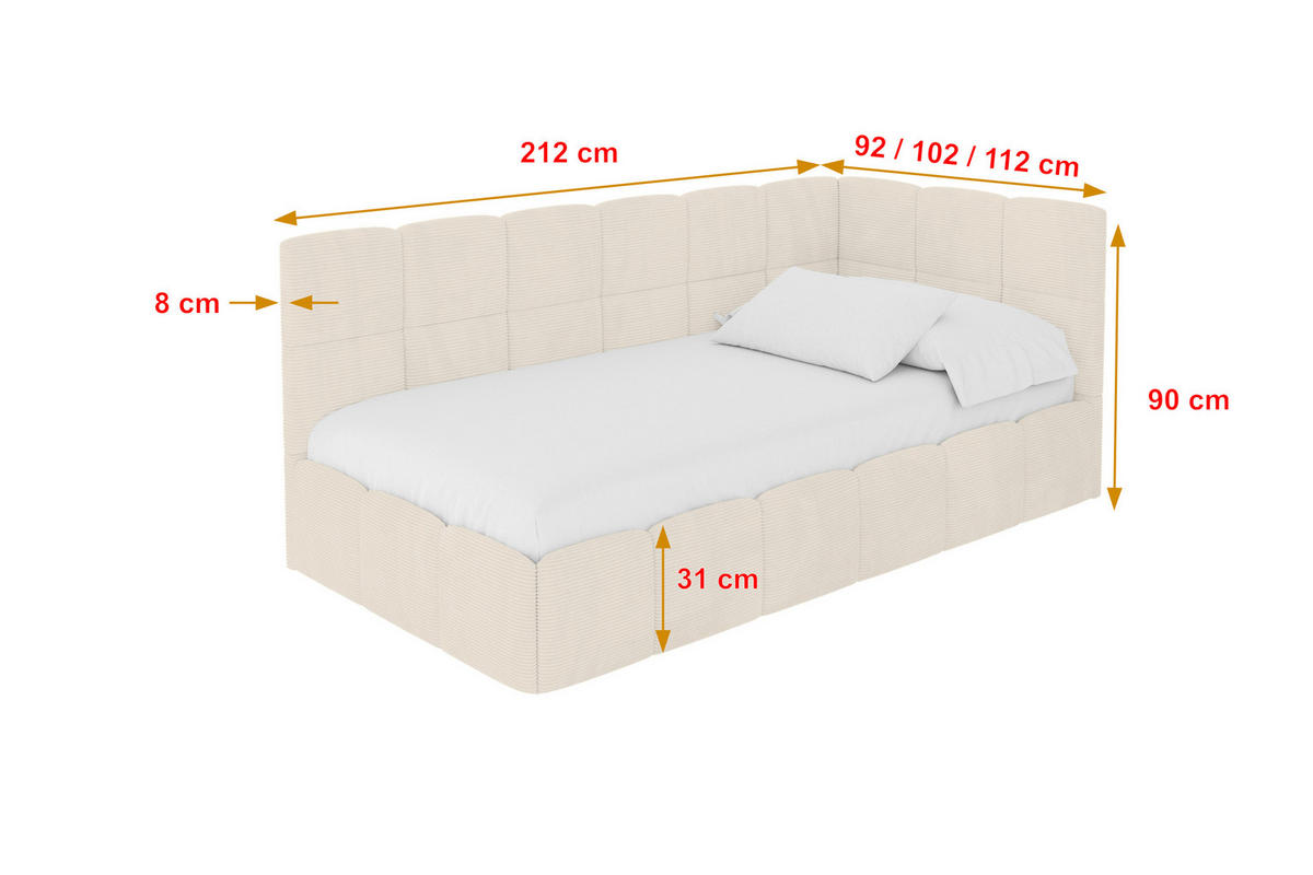 EINZELBETT Jugendbett mit Bettkasten Links, mit Matratze - LIVY 100x200 Beige - Sandfarben, Holzwerkstoff/Textil (100/200cm) - ALTDECOR