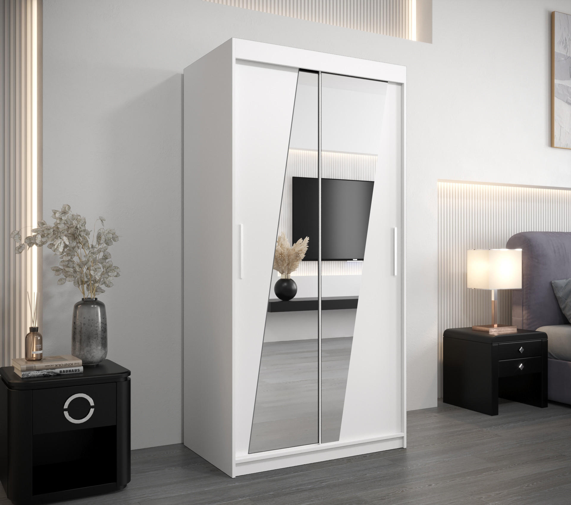 SCHWEBETÜRENSCHRANK 200/100/62 2-türig - Silberfarben/Weiß, Holz/Kunststoff (100/200/62cm) - MÖBEL KRYSPOL