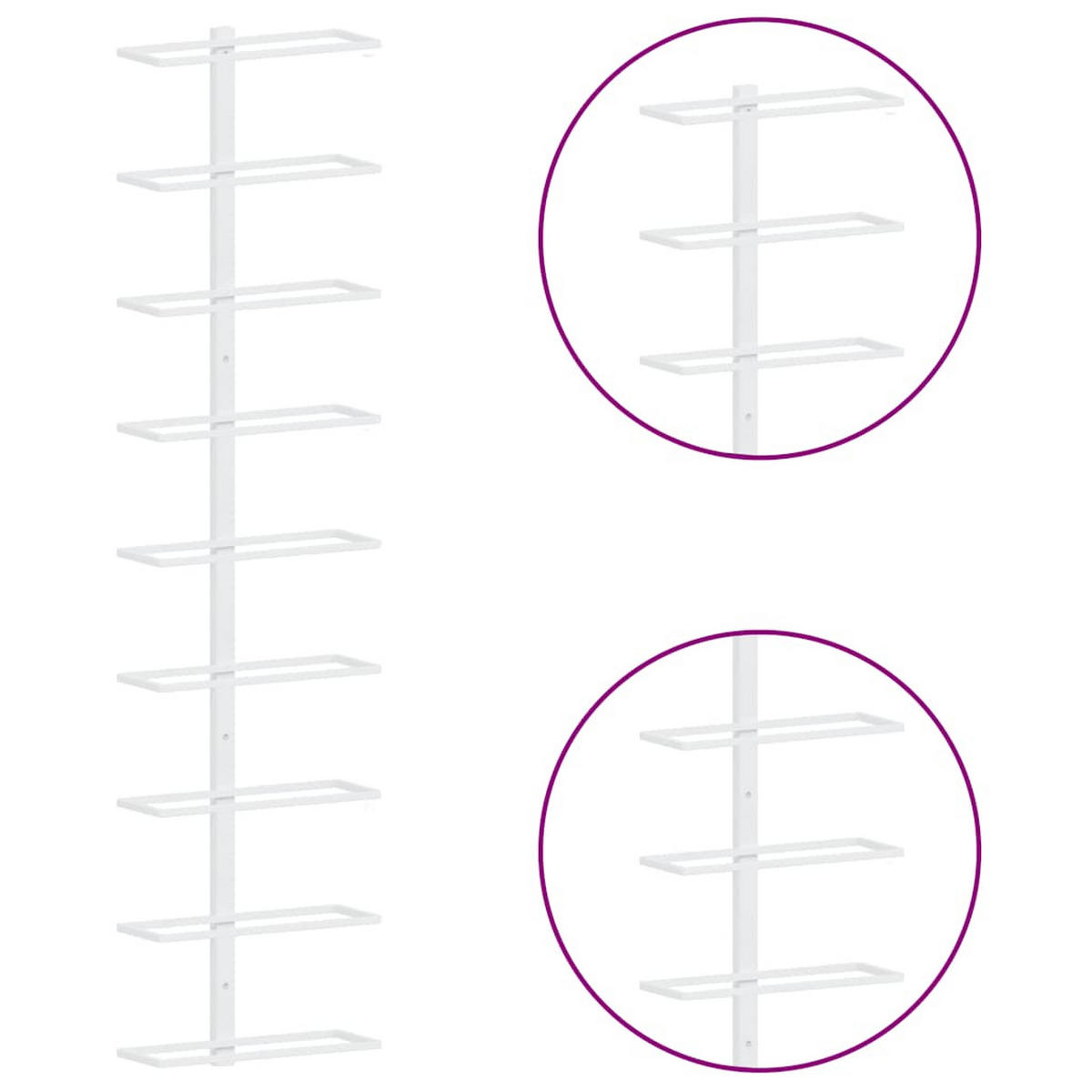 WAND-WEINREGAL Für 9 Flaschen 2er set Weiß Eisen - Weiß, Metall (24/98/9.5cm) - vidaXL