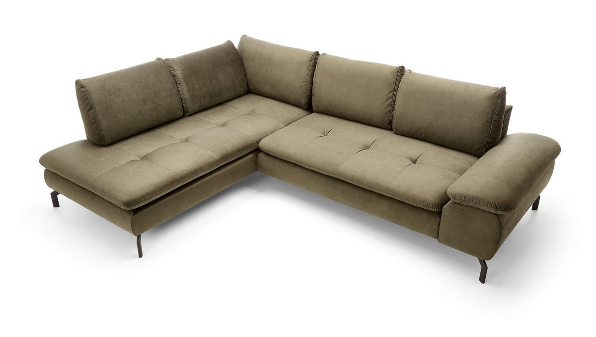 ECKSOFA VOLO Grün Plüsch-Stoff mit Schlaffunktion - Grün, Holz (271/206cm) - MASSENO