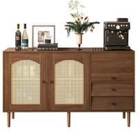 SIDEBOARD 130x75.5x40cm Rattantüren Mit Verstellbaren Böden & Magnetverschluss - Naturfarben, Holzwerkstoff (40/75.5/130cm) - FLIEKS