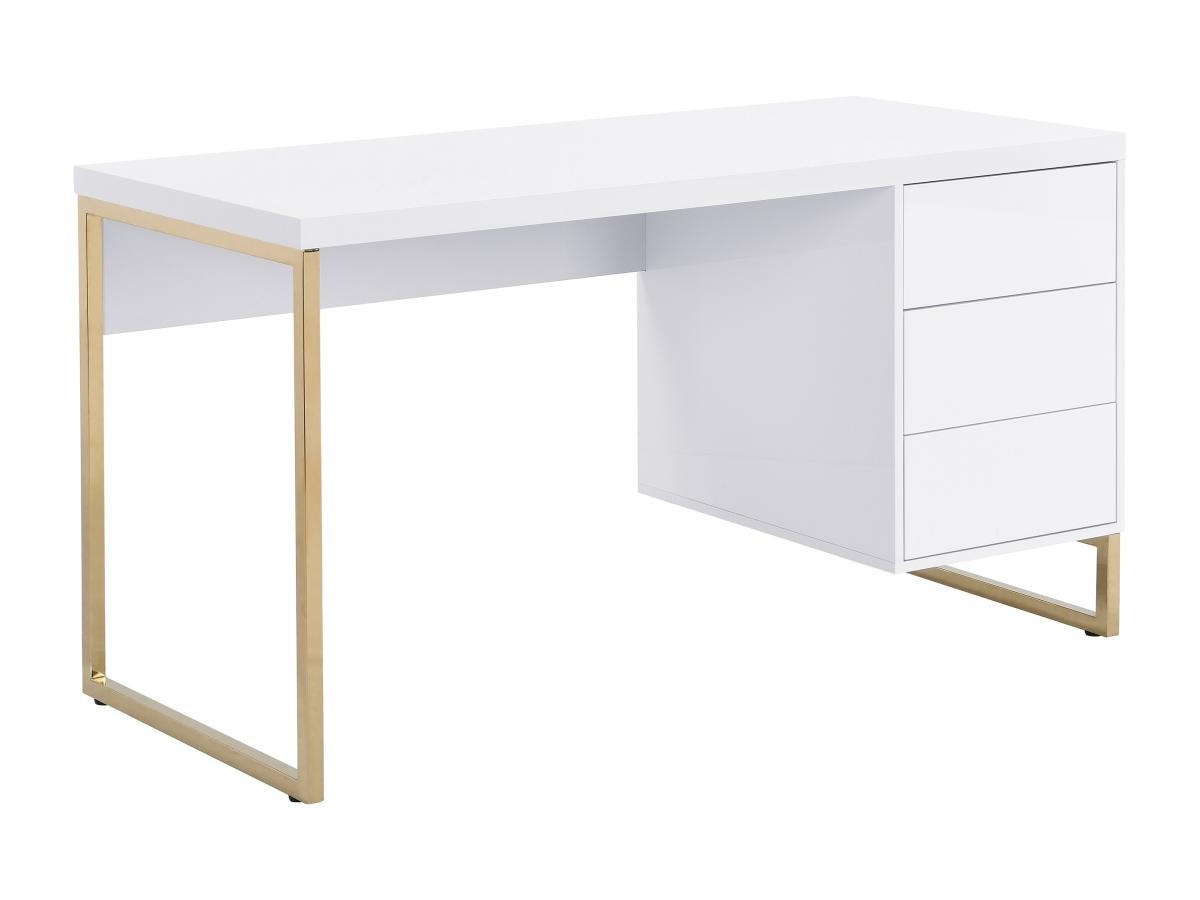 SCHREIBTISCH mit 3 Schubladen - MDF lackiert & Metall - Weiß & Goldfarben - TIMFIA - Weiß, Holz (140/60/75cm) - Pascal Morabito