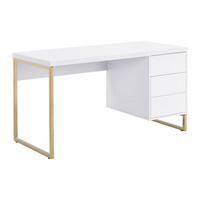 SCHREIBTISCH mit 3 Schubladen - MDF lackiert & Metall - Weiß & Goldfarben - TIMFIA - Weiß, Holz (140/60/75cm) - Pascal Morabito