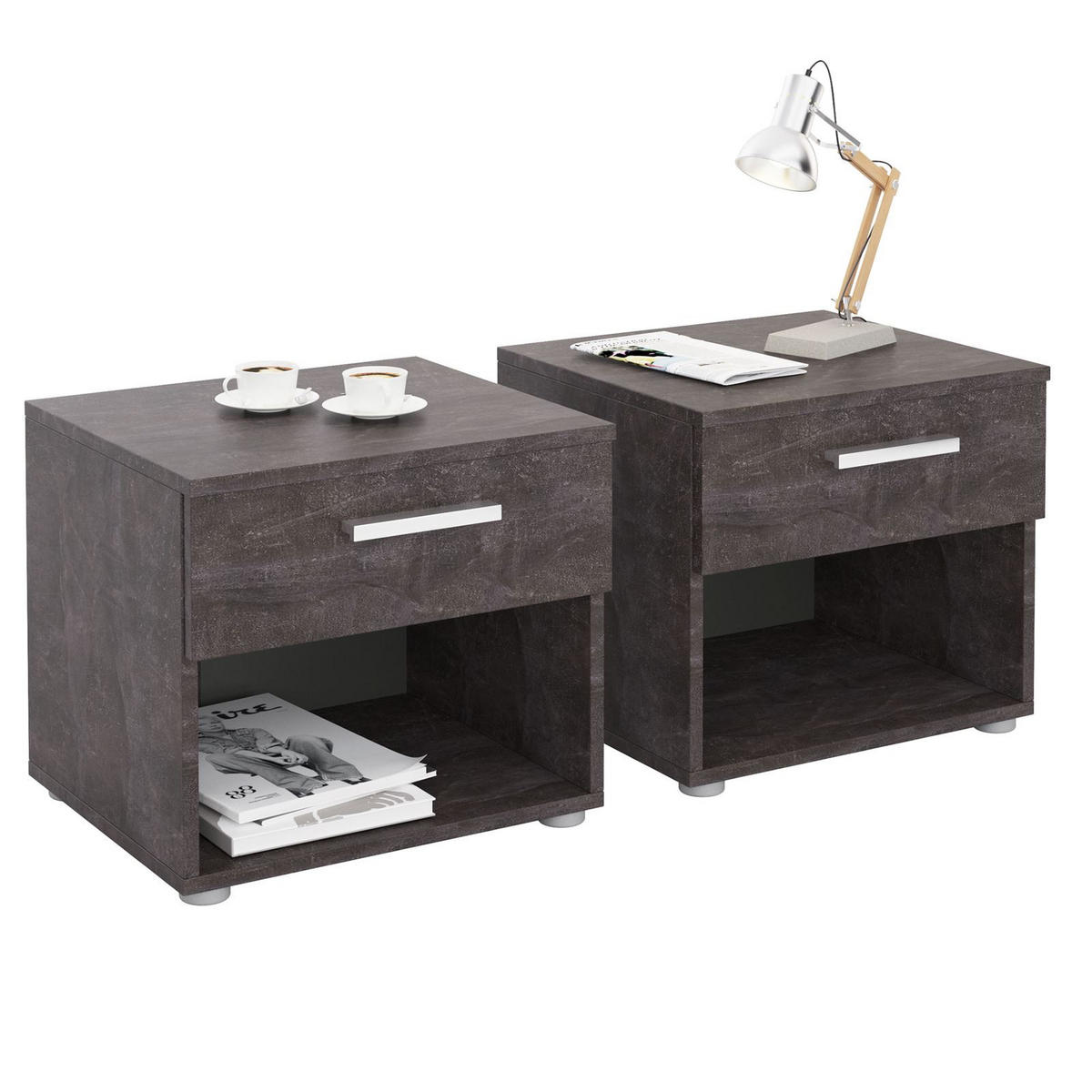 NACHTTISCH MARY 2ER-SET - Dunkelgrau, Holzwerkstoff (42/38/30cm) - CARO-Möbel