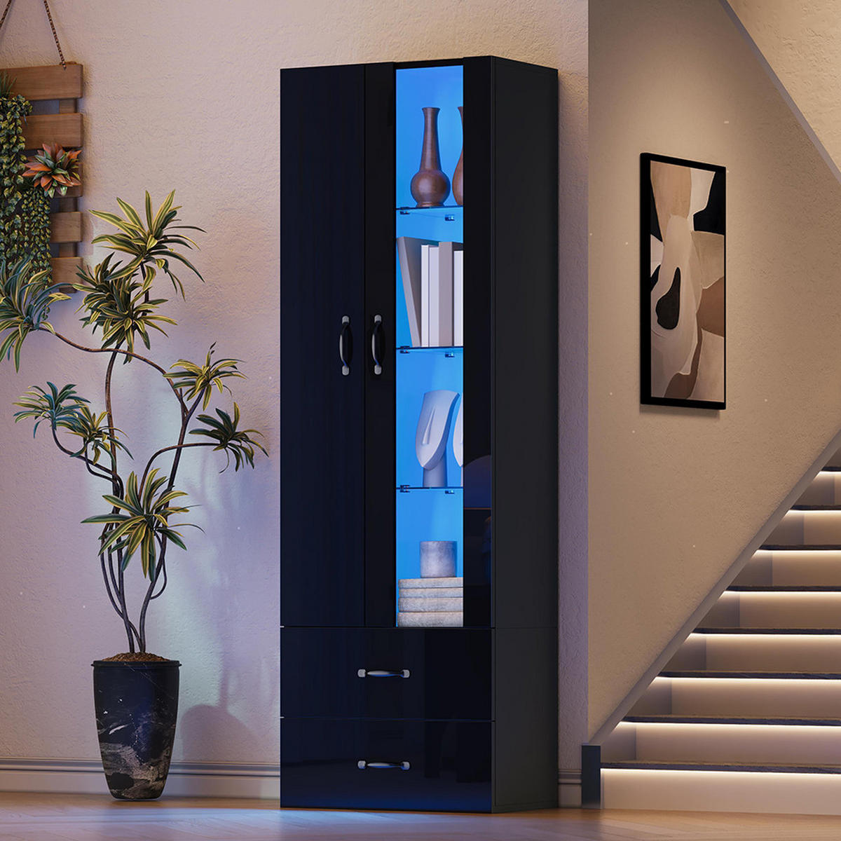 VITRINE in 59.5/35/82cm, Schwarz - Schwarz, Holzwerkstoff (60/182.5/35cm) - KOMHTOM