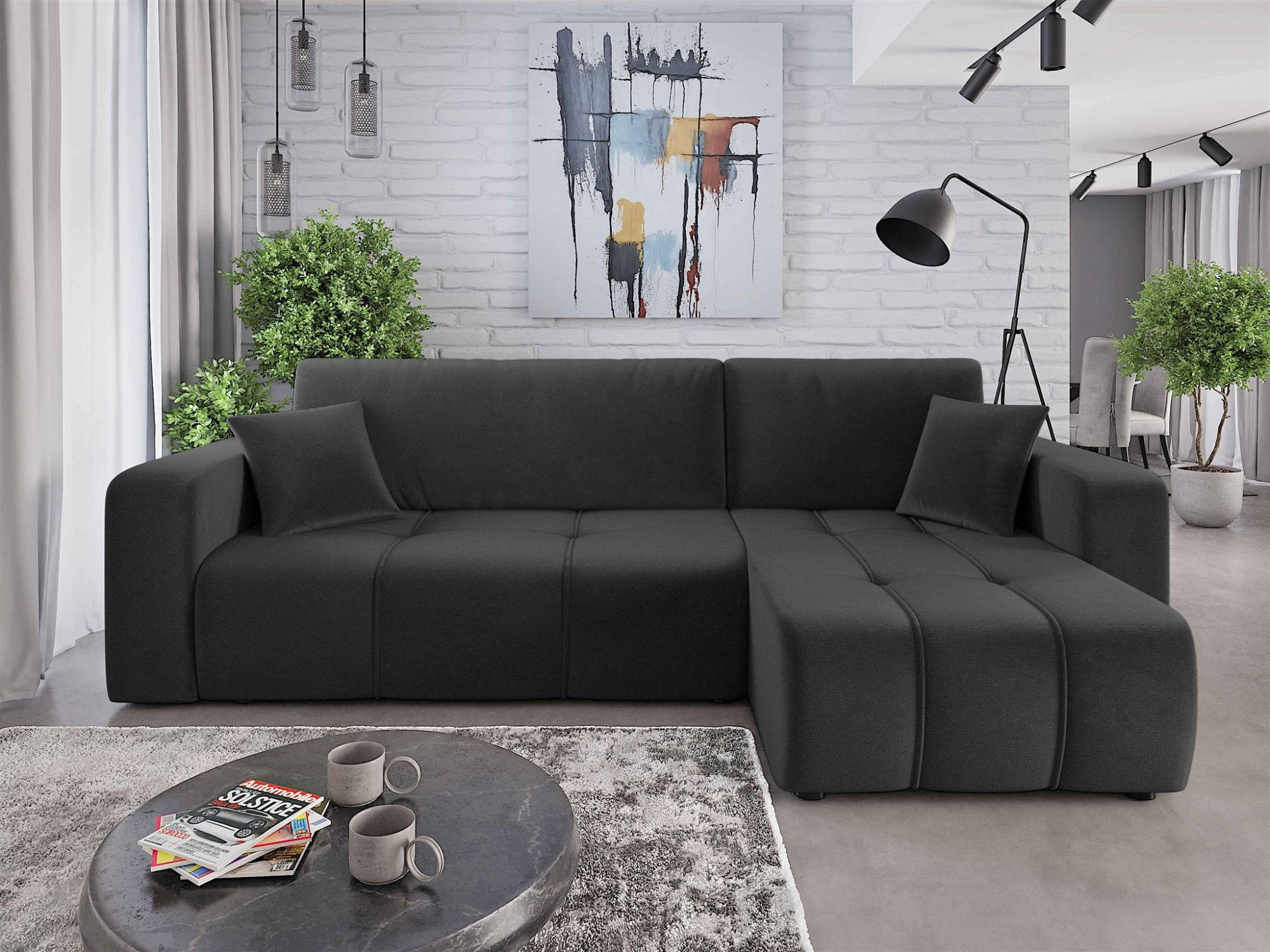 ECKSOFA Dagny Mit Schlaffunktion - Dunkelgrau, Holzwerkstoff/Textil (248/146cm) - Fun Möbel