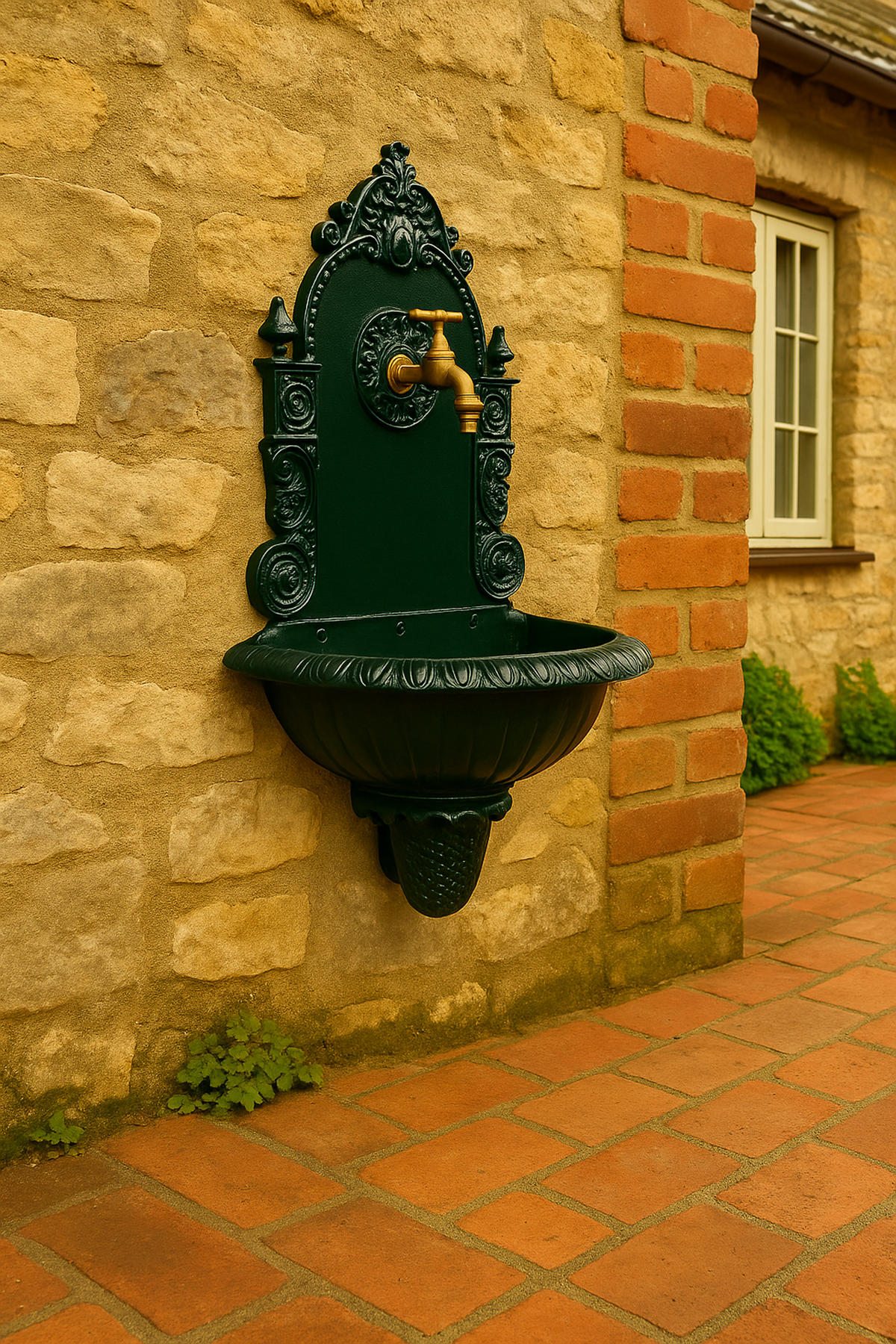 WASCHBECKEN Toro - Eleganter Wandbrunnen aus rostfreiem Aluguss - Farbe: grün - Grün, Metall (22/44/75cm) - TPFGarden