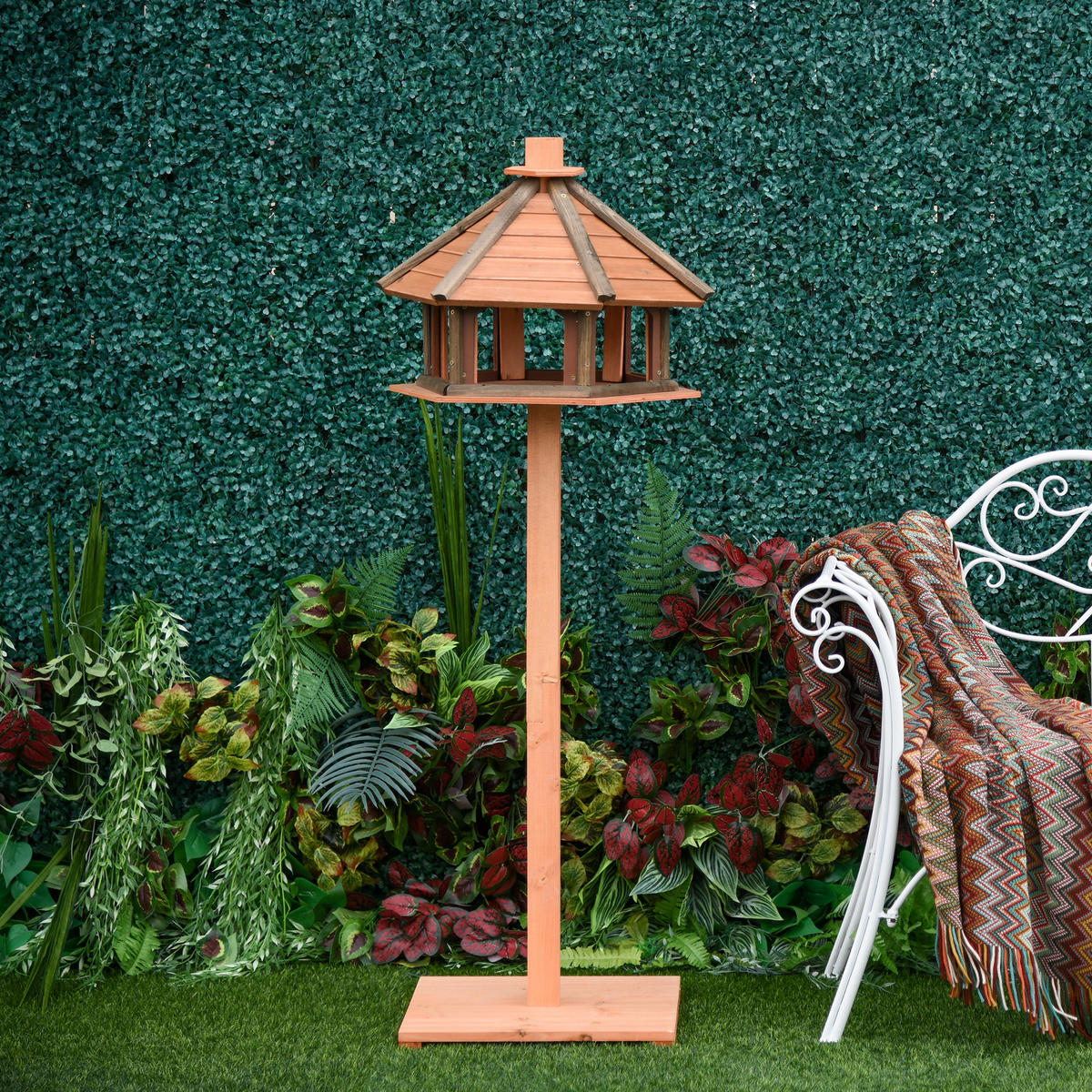 VOGELHAUS DE-10712 mit Ständer & wetterfestem Dach Natur - Naturfarben, Holzwerkstoff (52/130/52cm) - ComfortXL