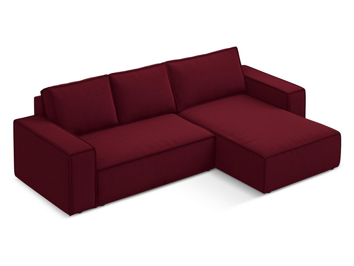ECKSOFA mit Schlaffunktion Samt Stoff Rot - Bordeaux/Rot, Kunststoff/Textil (290/185cm) - Makamii