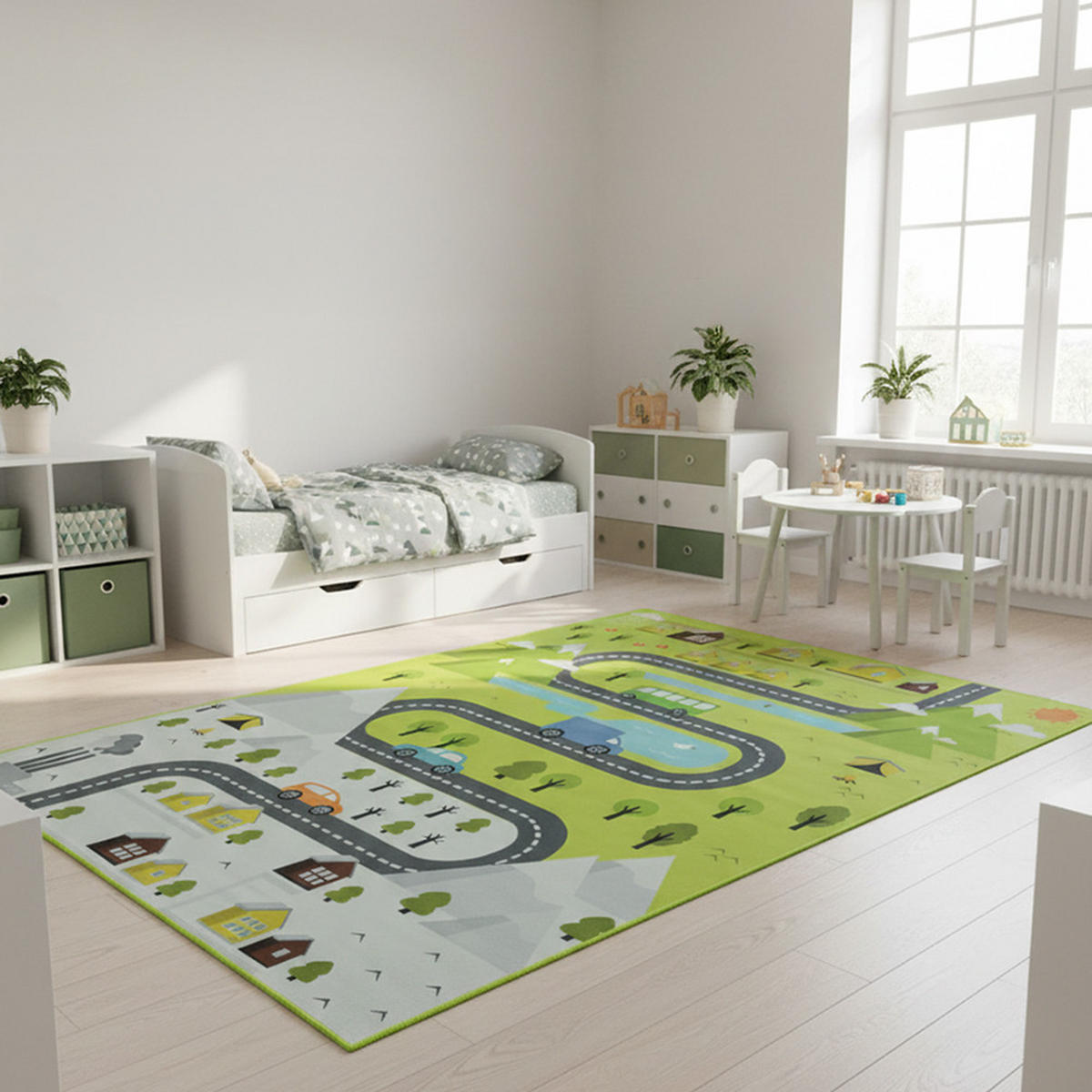 KINDERTEPPICH Bambini Vetta Mazovia 140x200cm Grau Grün Berge Kurzflor - Grau, Textil (140/200cm) - Mazovia