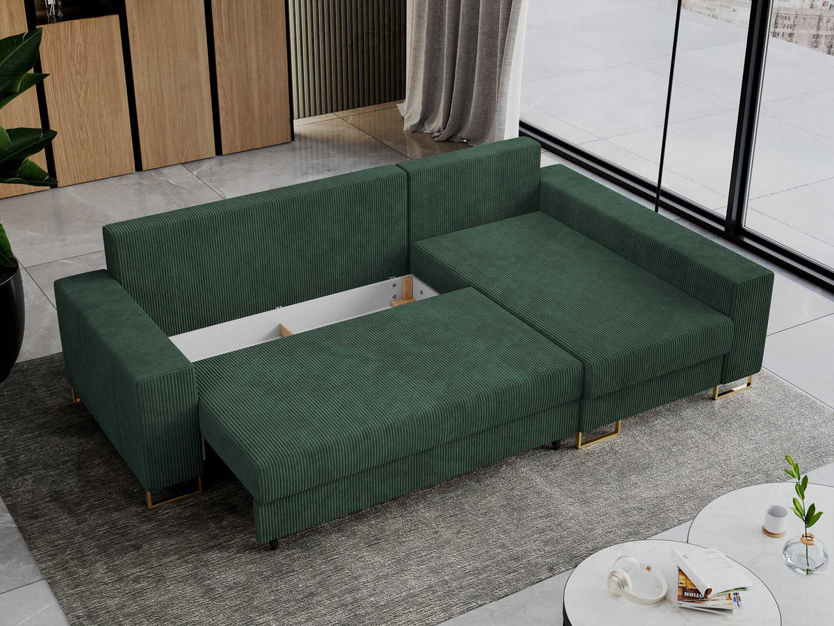 ECKSOFA Dorian Cord Grün - Goldfarben/Grün, Textil/Metall (242/138cm) - MKS