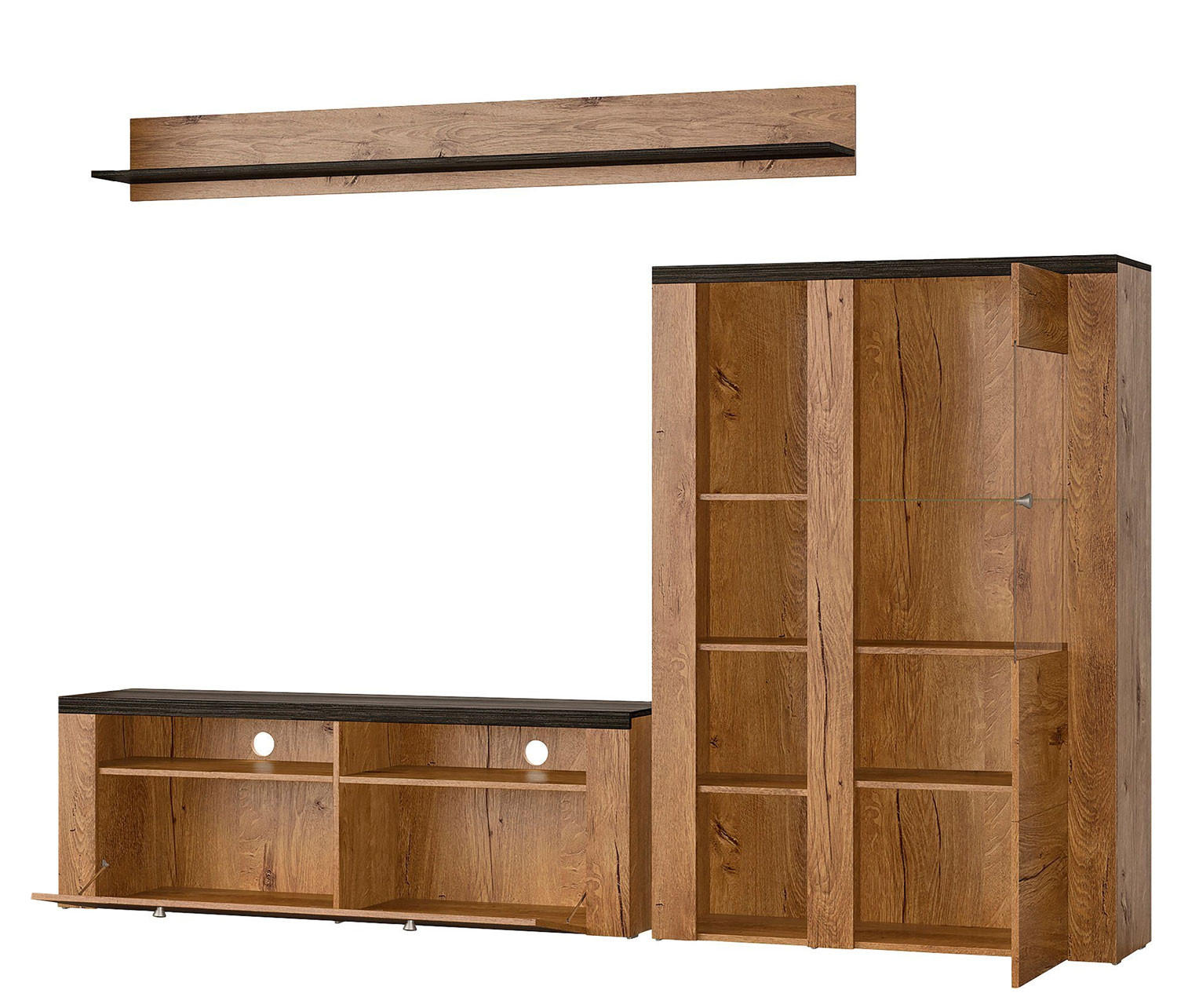 WOHNWAND Lohmar Eiche Lefkas Darkwood 3-teilig - Eichefarben/Schwarz, Holz/Holzwerkstoff (239/145/37cm) - Feldmann-Wohnen