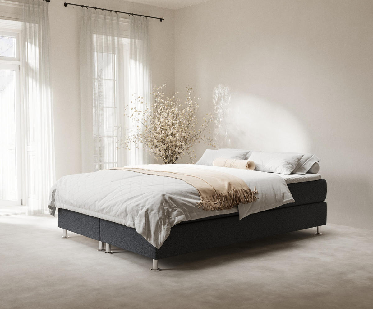 BOXSPRINGBETT Sub Schwarz 160/200 cm mit Latex-Topper - Silberfarben/Schwarz, Holz/Holzwerkstoff (160/200cm) - Maison de Reve