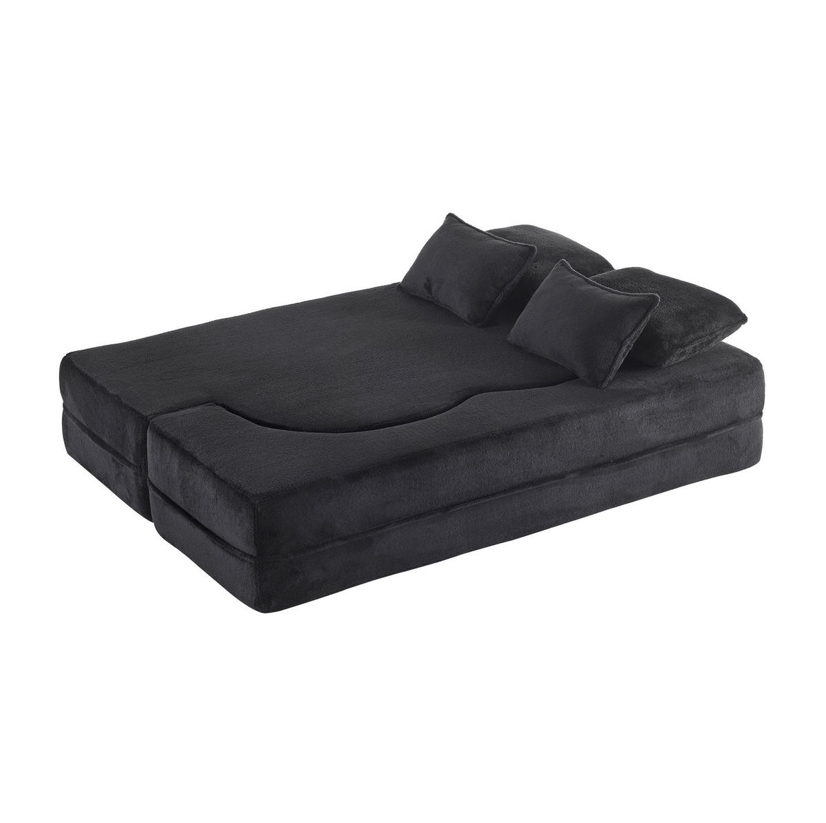 SCHLAFSOFA aus Stoff und Schaumstoff Schwarz mit 4 Kissen, klappbar, ergonomisch und sofort nutzbar - Schwarz, Textil (198/76/60cm) - Modfu
