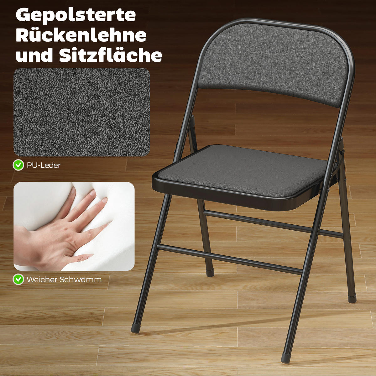 KLAPPSTUHL 6ER-SET aus Kunstleder & Stahl Schwarz - Schwarz, Metall (45/78/46cm) - HOMCOM