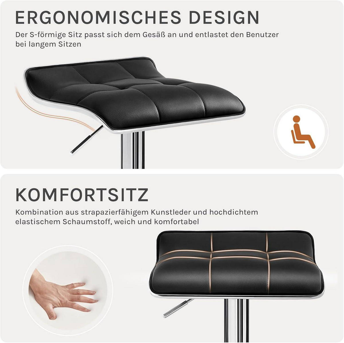 BARHOCKER 2er Set, aus PU-Kunstleder Metall - Schwarz, Metall (39/83/39cm) - Woltu