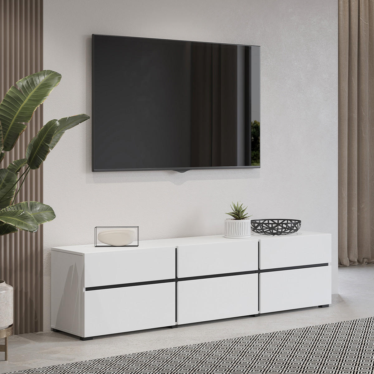 TV STOLEK Lilia Bílá - bílá, kompozitní dřevo (180/48/40cm) - Petits-meubles