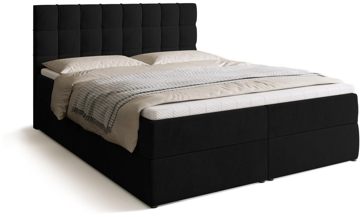 BOXBETT Detroit mit Topper 160/200 Schwarz - Schwarz, Holzwerkstoff/Textil (160/200cm) - Bromarkt