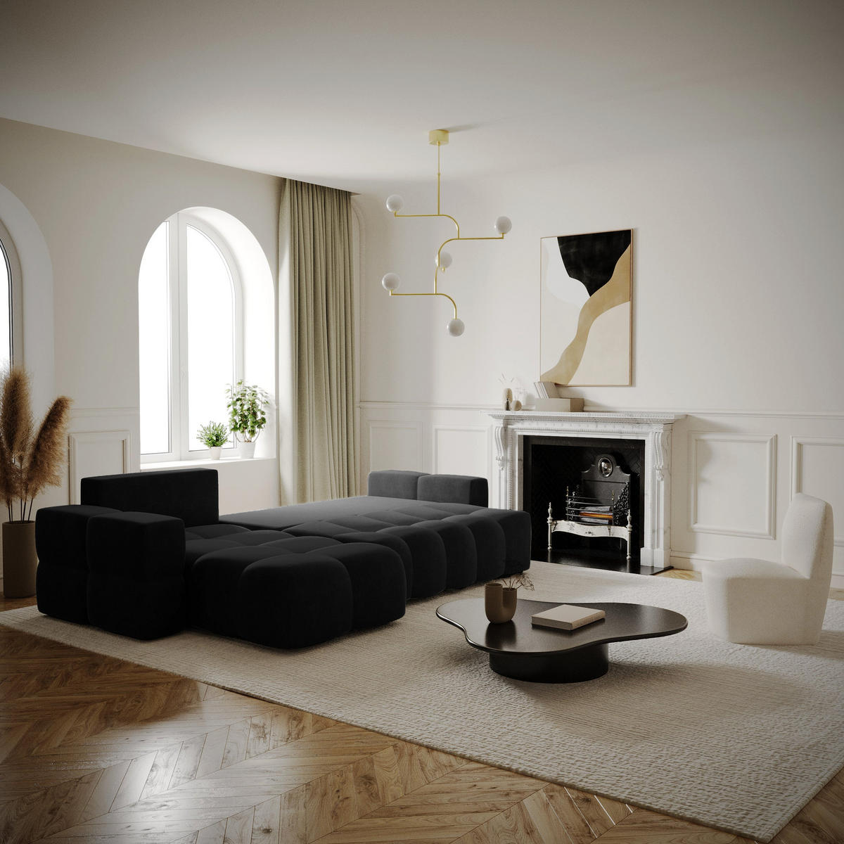 ECKSOFA LINKS Samt Dunkles Anthrazit 286cm - Anthrazit, Textil (169/286cm) - Sia Home