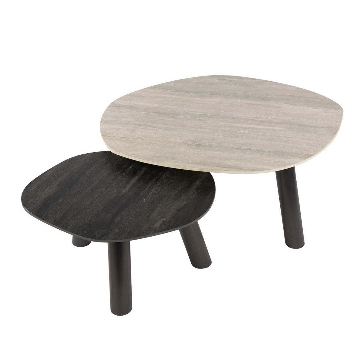 COUCHTISCH-SET TWIN BICOLORE GRANDE Organische Log-Satztische - Anthrazit/Beige, Keramik (87/100/41cm) - alesvelt