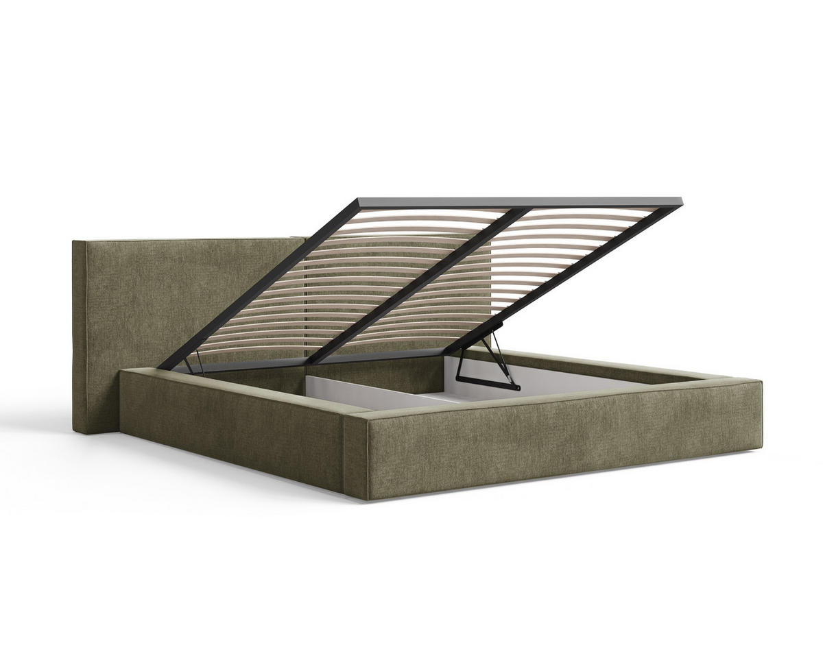 POLSTERBETT 06 140x200 cm – Tresor - Bett mit Bettkasten, Metall-Lattenrost - Olivgrün, Holz (140/200cm) - ROYAL24_MARKT