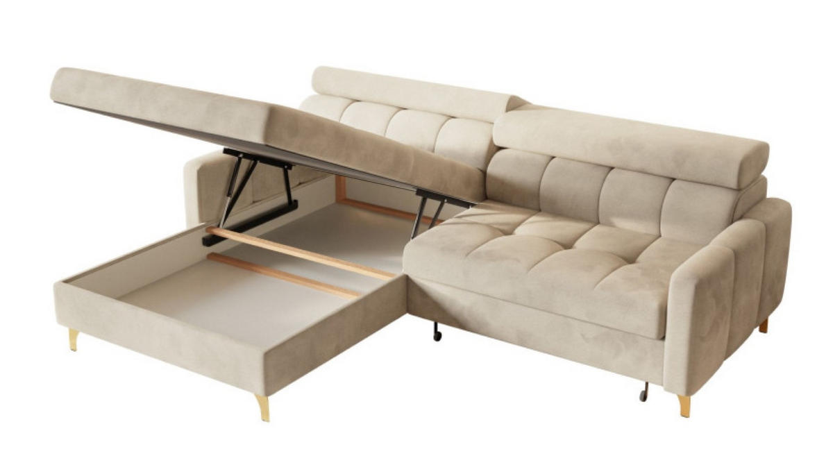 ECKSOFA Creme BAMBINO Mit Verstellbaren Kopfstützen Links - Beige/Creme, Textil (223/174cm) - Sepro Meble