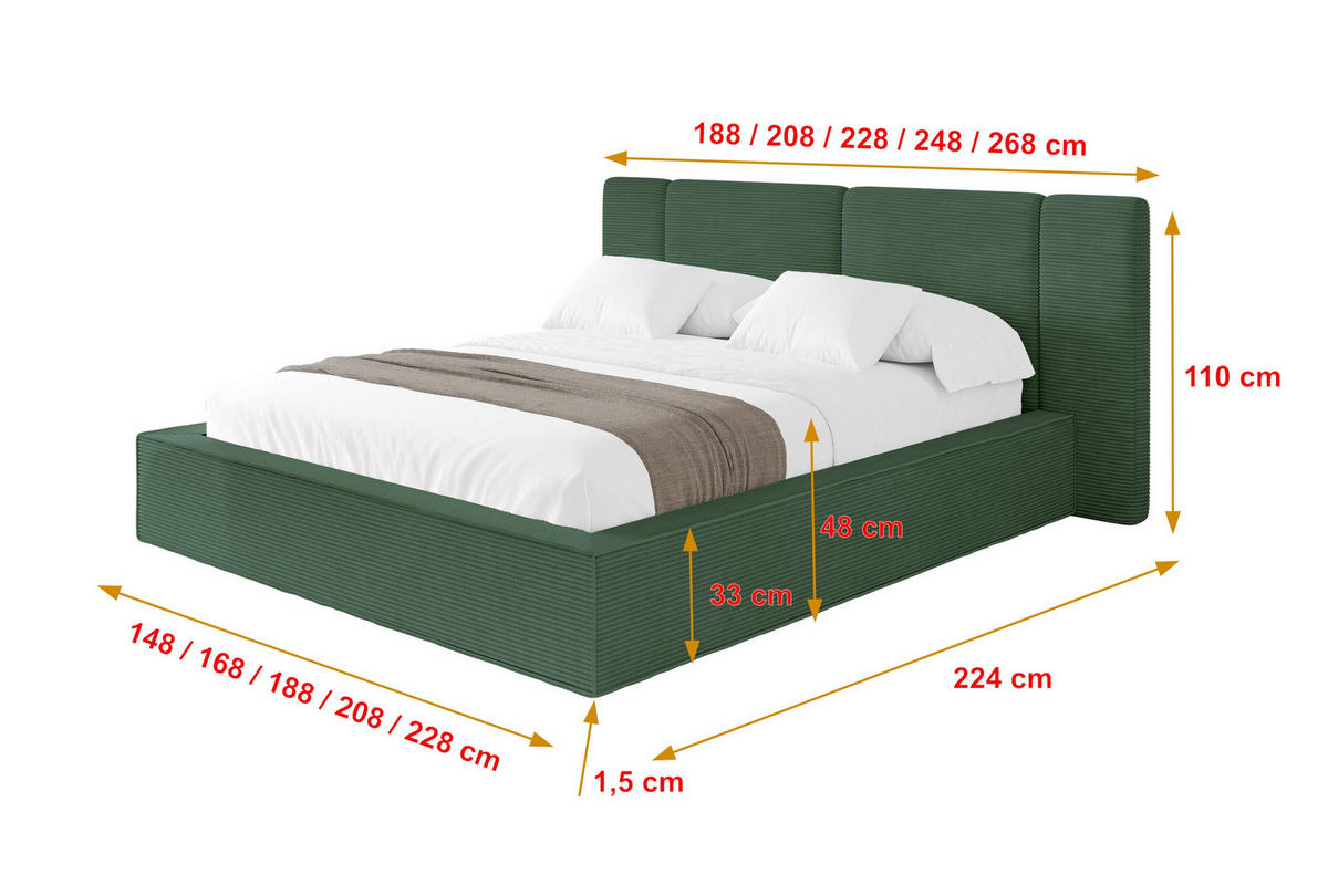 POLSTERBETT mit Bettkasten und Lattenrost, Bett mit Matratze H3/H4 - RIVO 120x200 Grün - Grün, Holzwerkstoff/Textil (120/200cm) - ALTDECOR