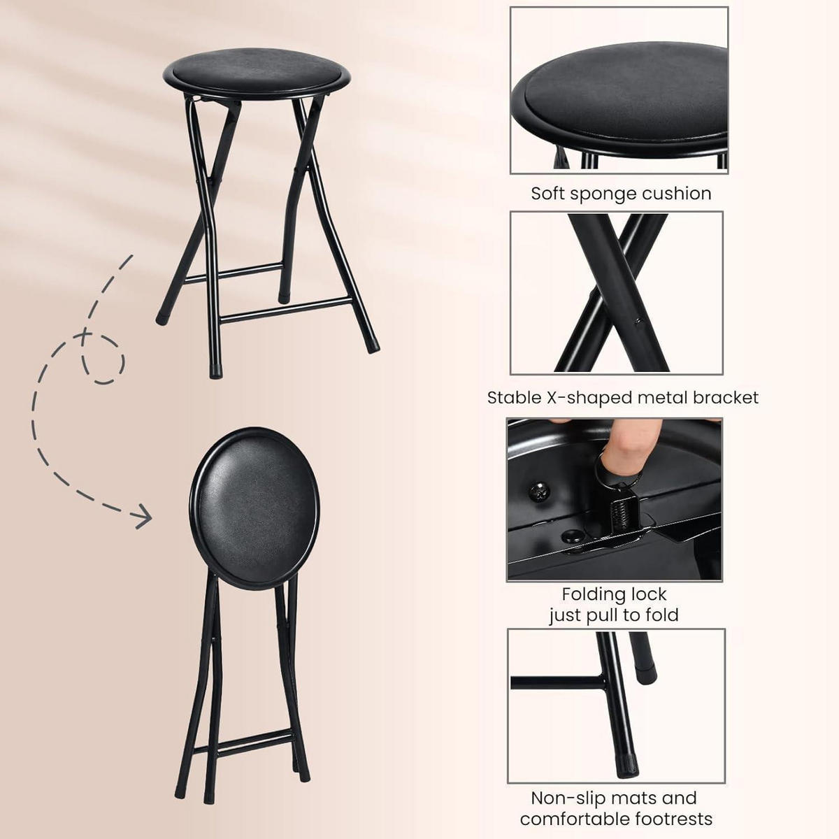 KLAPPHOCKER 2er Set Schwarz 30 x 30 x 46 cm - Schwarz, Metall (30/46/30cm)