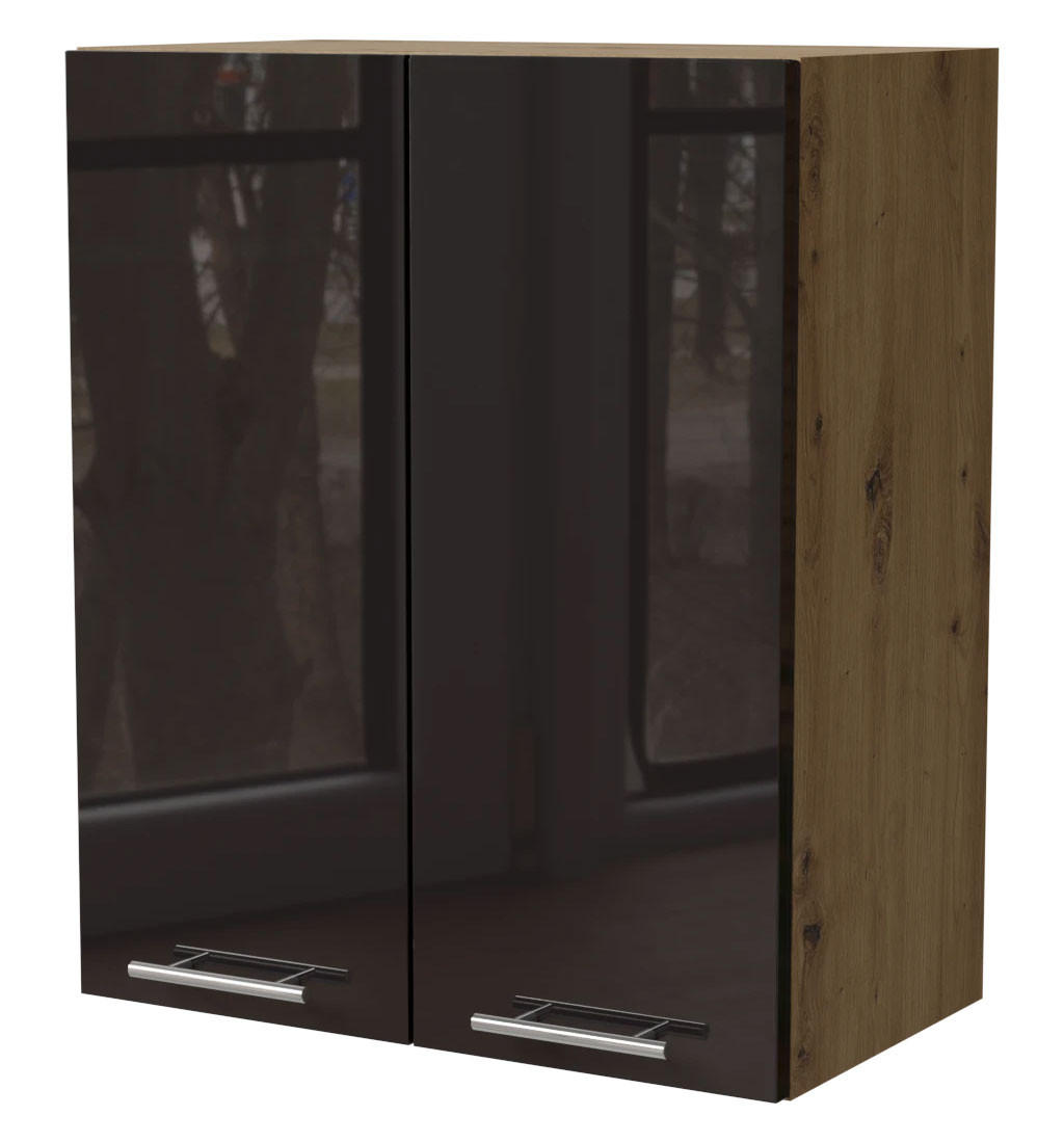 Feldmann-Wohnen Küchenhängeschrank Schwarz Hochglanz, Eiche Artisan 60x72x32.5 cm