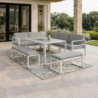 DINING-LOUNGESET Aruba Hellgr. /Weiß Outdoorstoff/Metall - Hellgrau, Metall - Bessagi Garden
