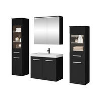 BADMÖBEL-SET Madrit II mit weißer LED Beleuchtung - Silberfarben/Schwarz, Holzwerkstoff/Kunststoff (132/132/30cm) - MIRJAN24