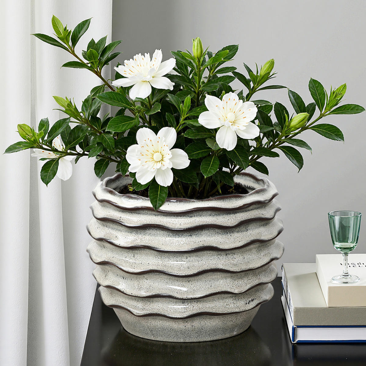 KERAMIK-BLUMENTOPF cremeweiß, Ø 24 × H 18 cm - Weiß, Keramik (18cm)