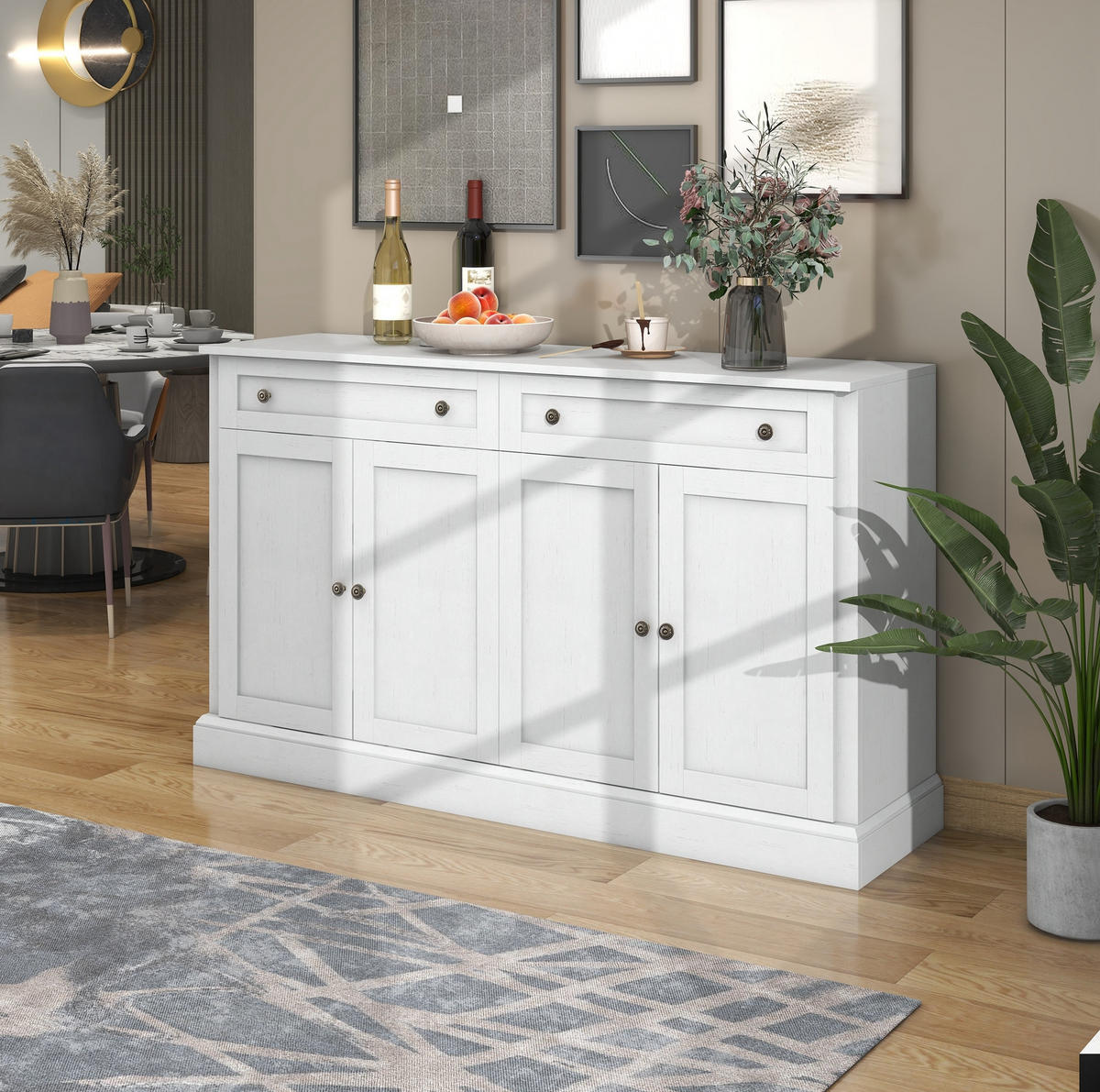SIDEBOARD 150/40/86 cm mit 4 Türen, 2 Schubladen und verstellbaren Einlegeböden, Antikweiß - Weiß, Holzwerkstoff (150/86/40cm) - Redom