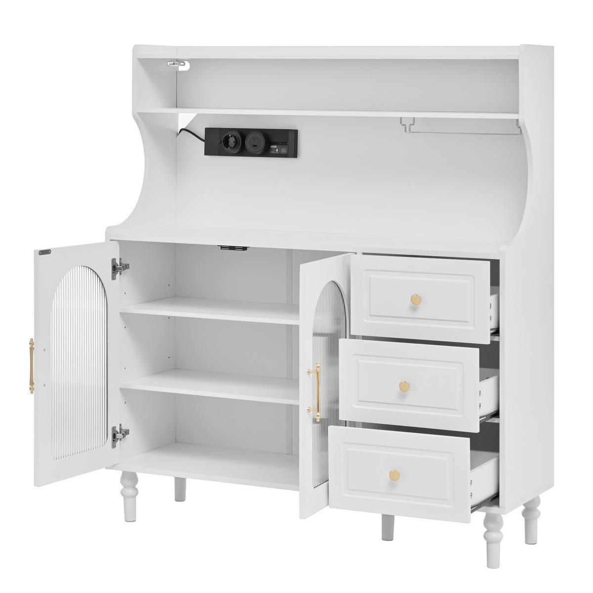 VISOKI element od MDF-a, 120/40/138,5 cm bijeli, s ladicama i stanicom za punjenje - bijela, drvni materijal (120/138.5/40cm) - BEAOK
