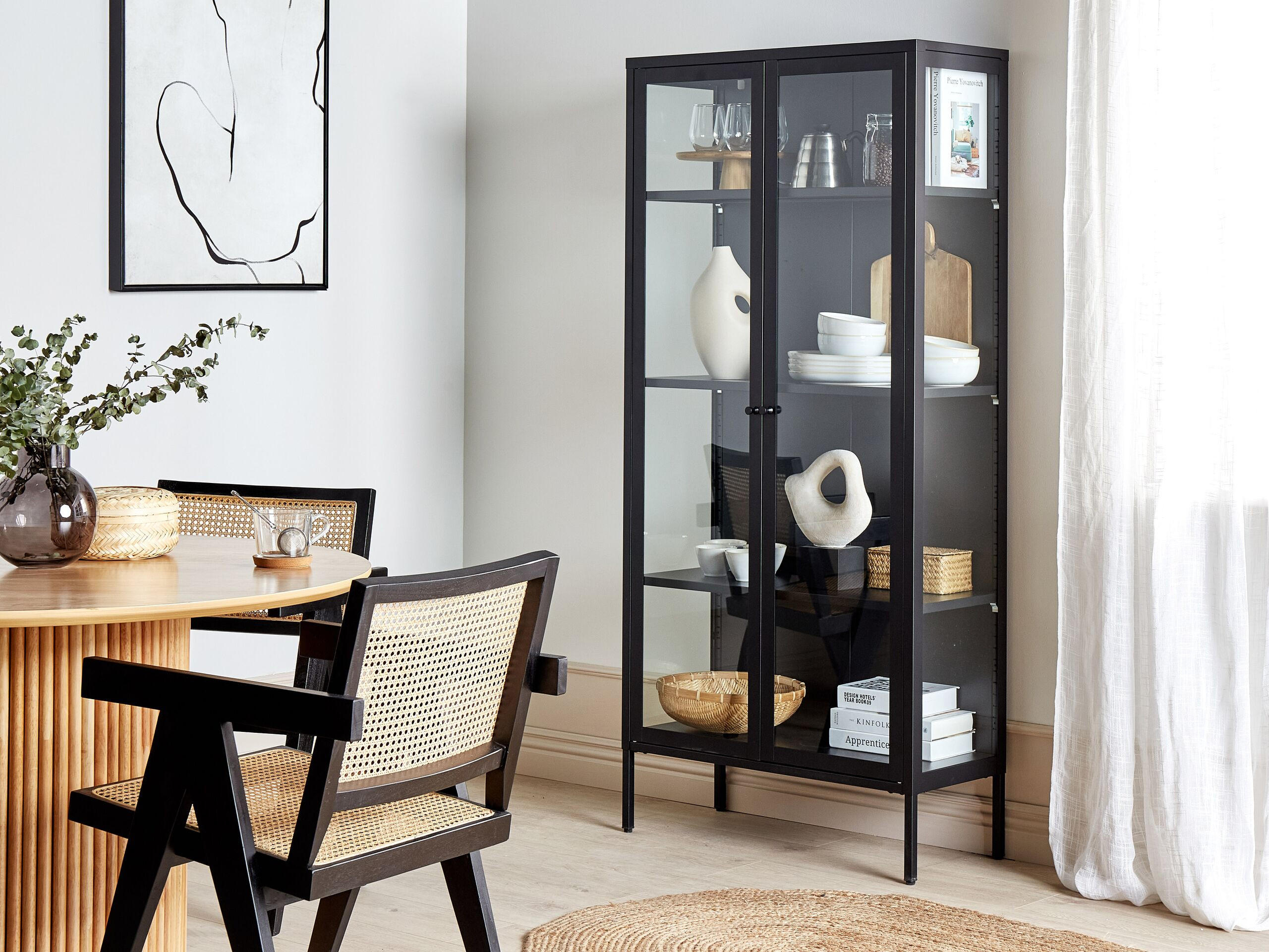 VITRINE Metall schwarz 4 Fächer 176 cm Harty - Schwarz, Metall (80/176/35cm) - Beliani