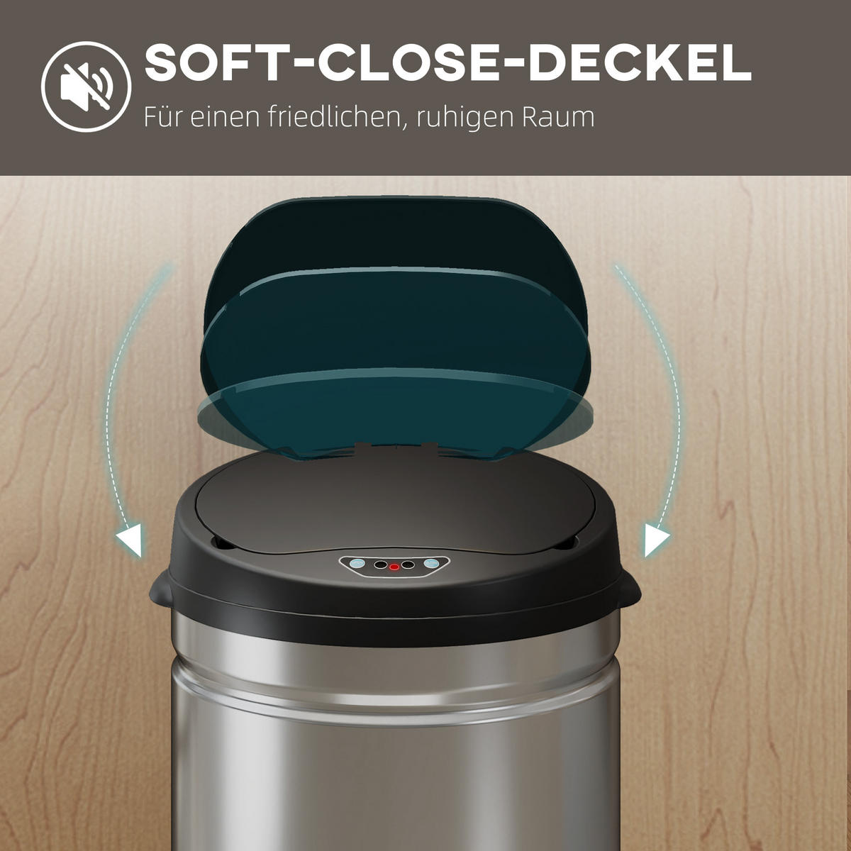 MÜLLEIMER mit Sensor 42L Edelstahl Automatischer Mülleimer mit Soft-Close-Deckel - Silberfarben, Metall (30.5/68/30.5cm) - HOMCOM