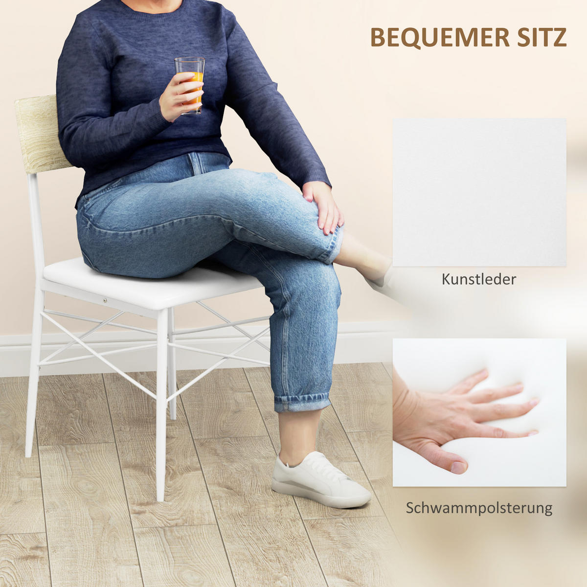 ESSGRUPPE 4er-Set, Esstisch mit Bank und 2 Stühlen, Küchentisch-Set mit Ablage - Eichefarben/Weiß, Kunststoff/Metall (70/75/110cm) - HOMCOM
