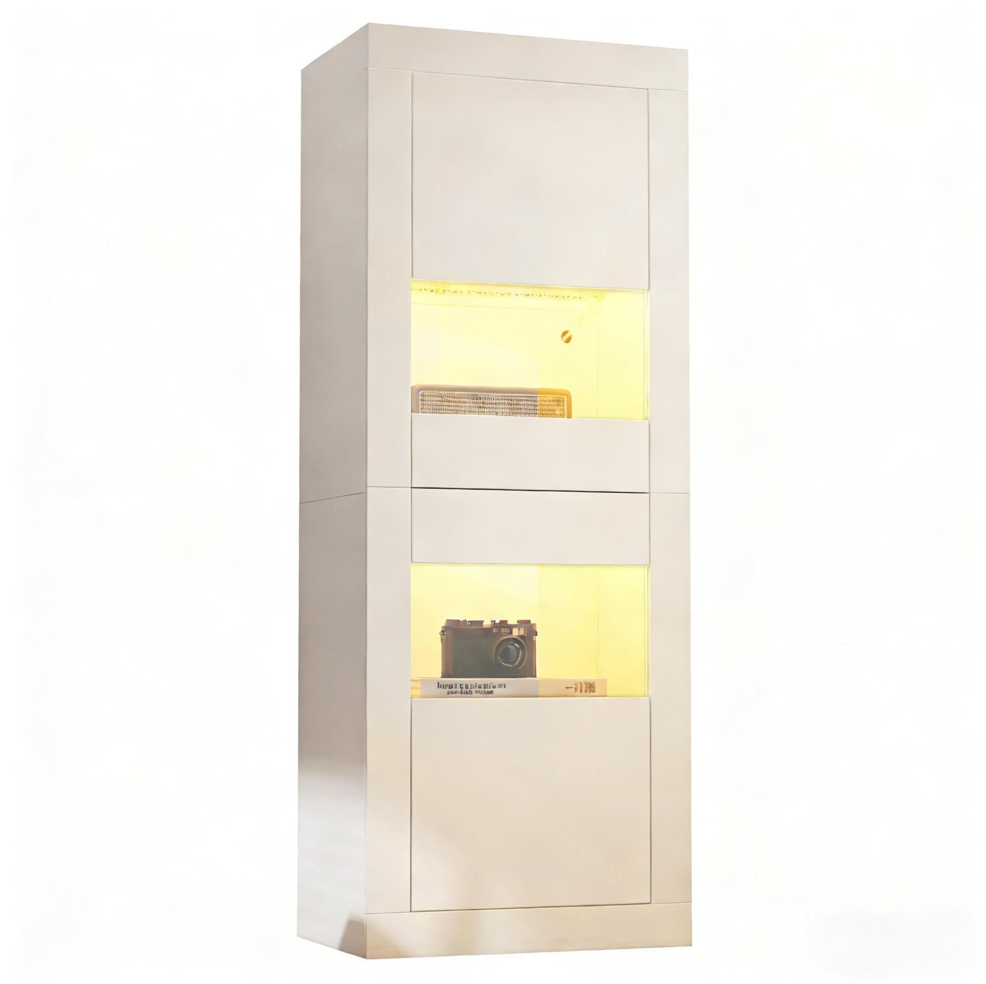VITRINE in Weiß Highboard mit LED-Beleuchtung und Glasboden für Wohnzimmer und Schlafzimmer, B61/T42/H162 cm - Weiß, Glas/Holzwerkstoff (61/162/42cm) - STILVORA