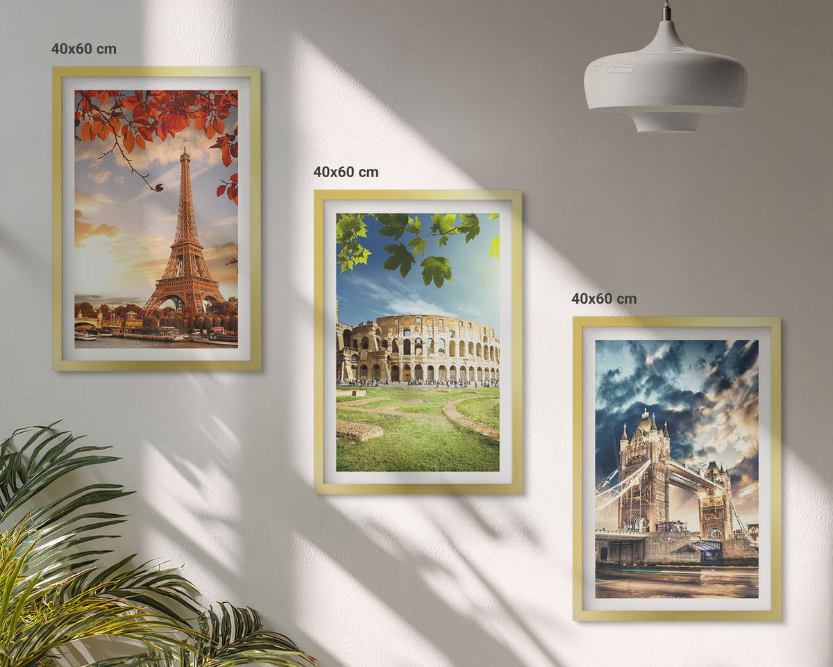 WANDBILDER 3er Set - 40x60 cm Goldrahmen - Denkmäler Europas - Goldfarben, Kunststoff (40/60cm) - ArtPrintCave