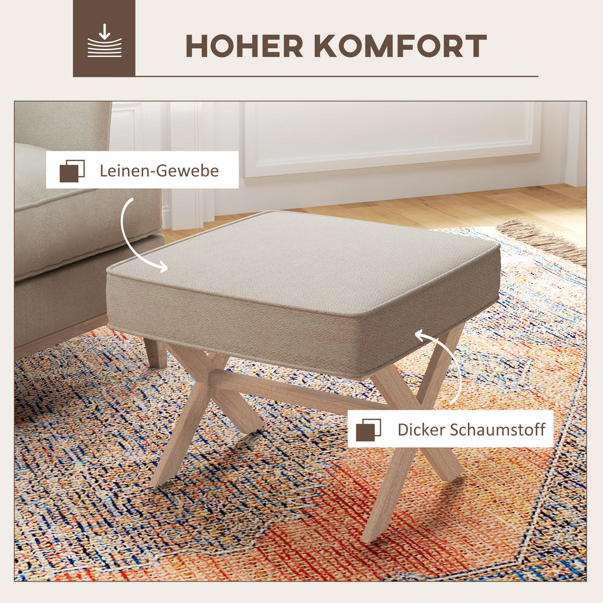 SITZHOCKER, Polsterbank mit Leinenoptik, Beige - Beige, Kunststoff (51/42/47cm) - HOMCOM