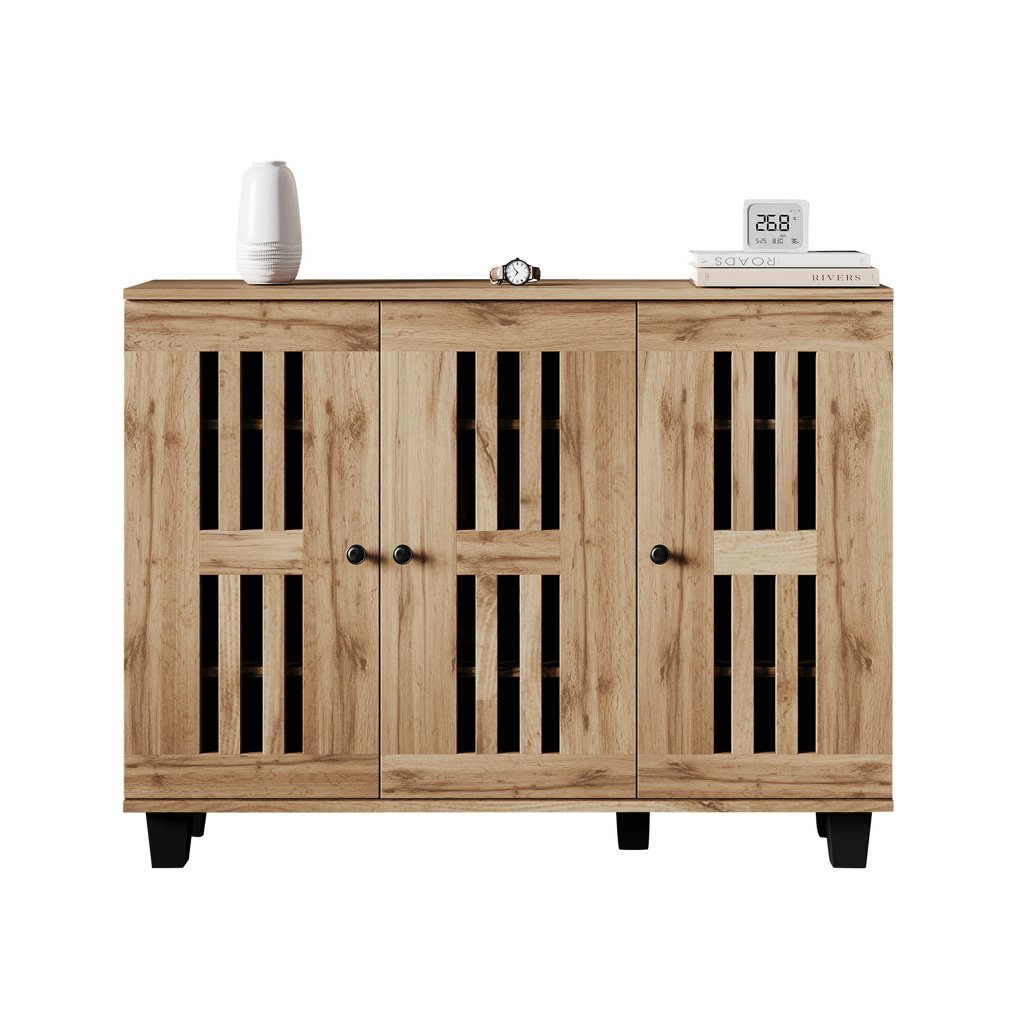 SIDEBOARD Holzoptik Natur, 3 Türen mit Innenfächern und Lamellenfronten, 120/32/92 cm - Naturfarben, Holzwerkstoff (120/92/32cm) - WISHDOR