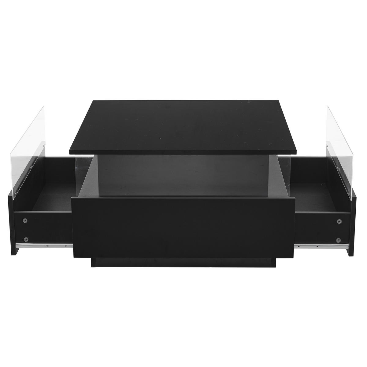 COUCHTISCH 70/70/41 cm schwarz mit 2 Schubladen und LED-Beleuchtung - Schwarz, Holzwerkstoff (70/70/41cm) - OKWISH